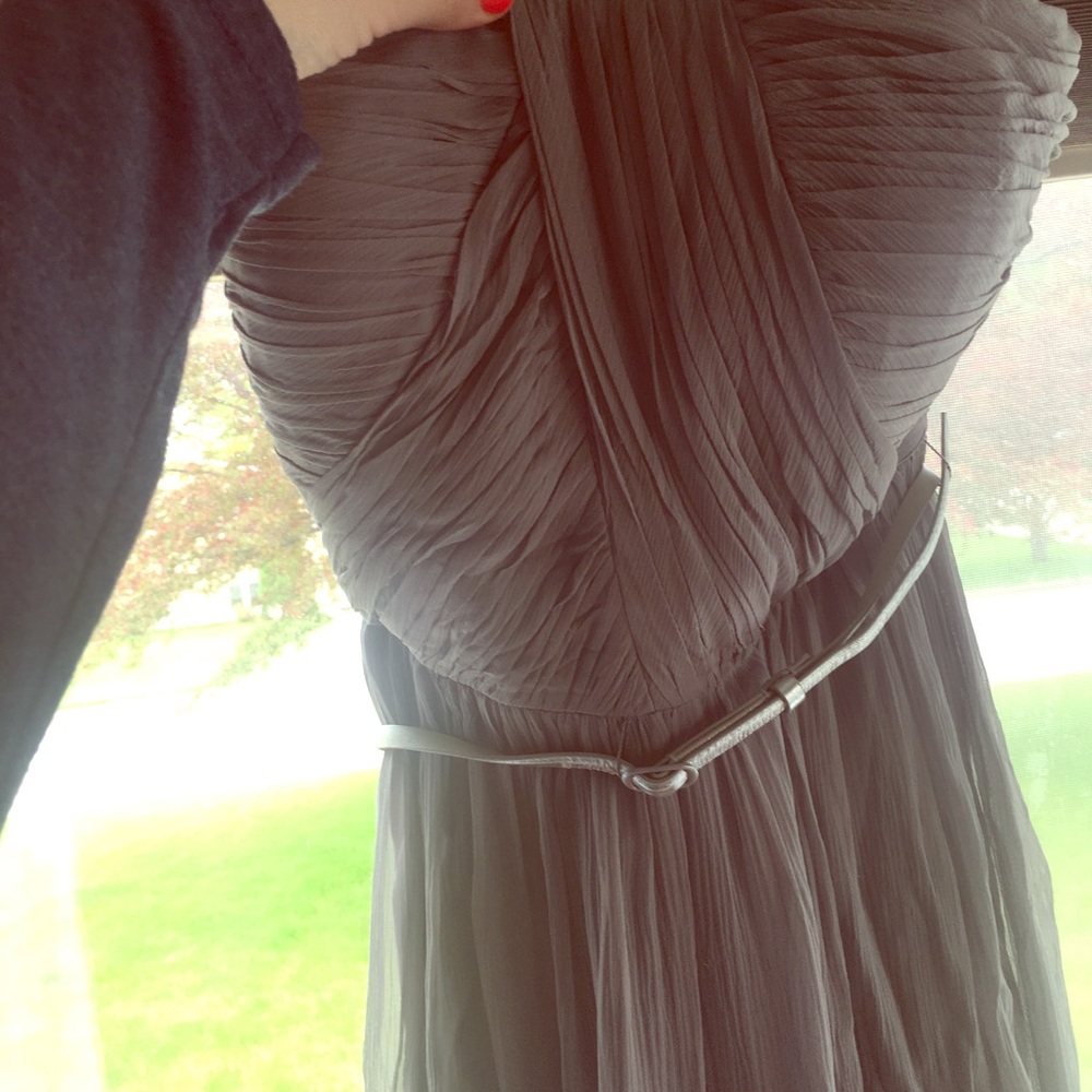 Donna Morgan floor length bridesmaid dress
